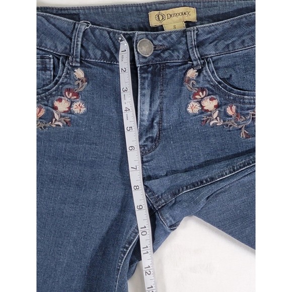 Democracy Embroidered Floral Girlfriend Jeans Size 8 Mid Rise Dark Blue Denim - Picture 9 of 16